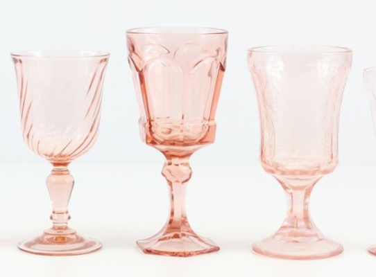 Vintage Crate and Barrel Wine Glasses Set Of 4 pink & Blue Stem 9.25” mint